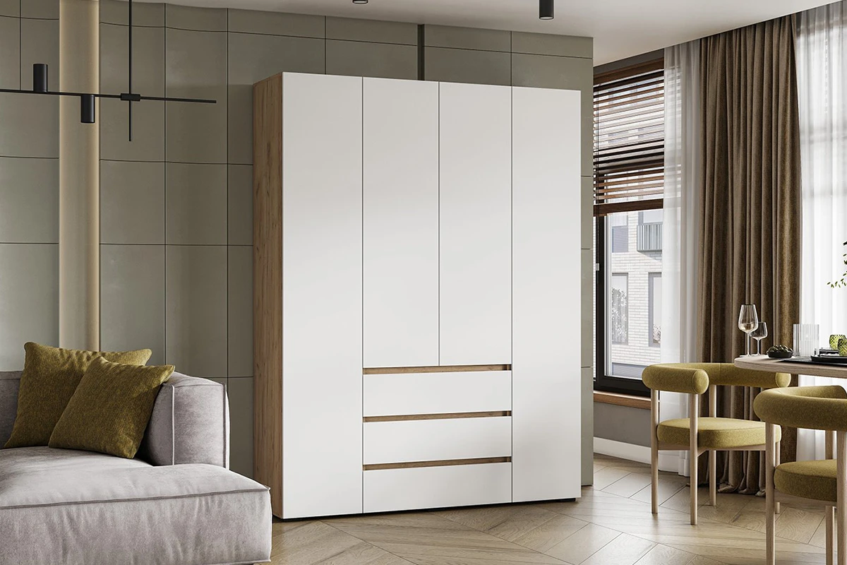 Шкаф 4-створчатый с ящиками Веста (Дуб золотистый / Белый)