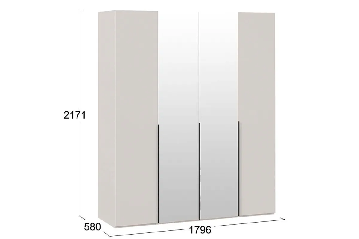 Шкаф для одежды Порто СМ-393.07.108 (580) с 2 глухими и 2 зеркальными дверями (Кашемир матовый / Кашемир сатин)