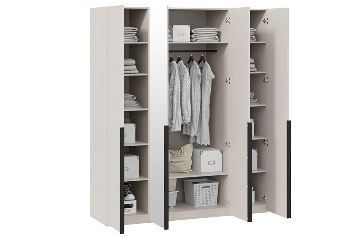 Шкаф для одежды Порто СМ-393.07.109 (580) с 4 зеркальными дверями (Кашемир матовый / Кашемир матовый)