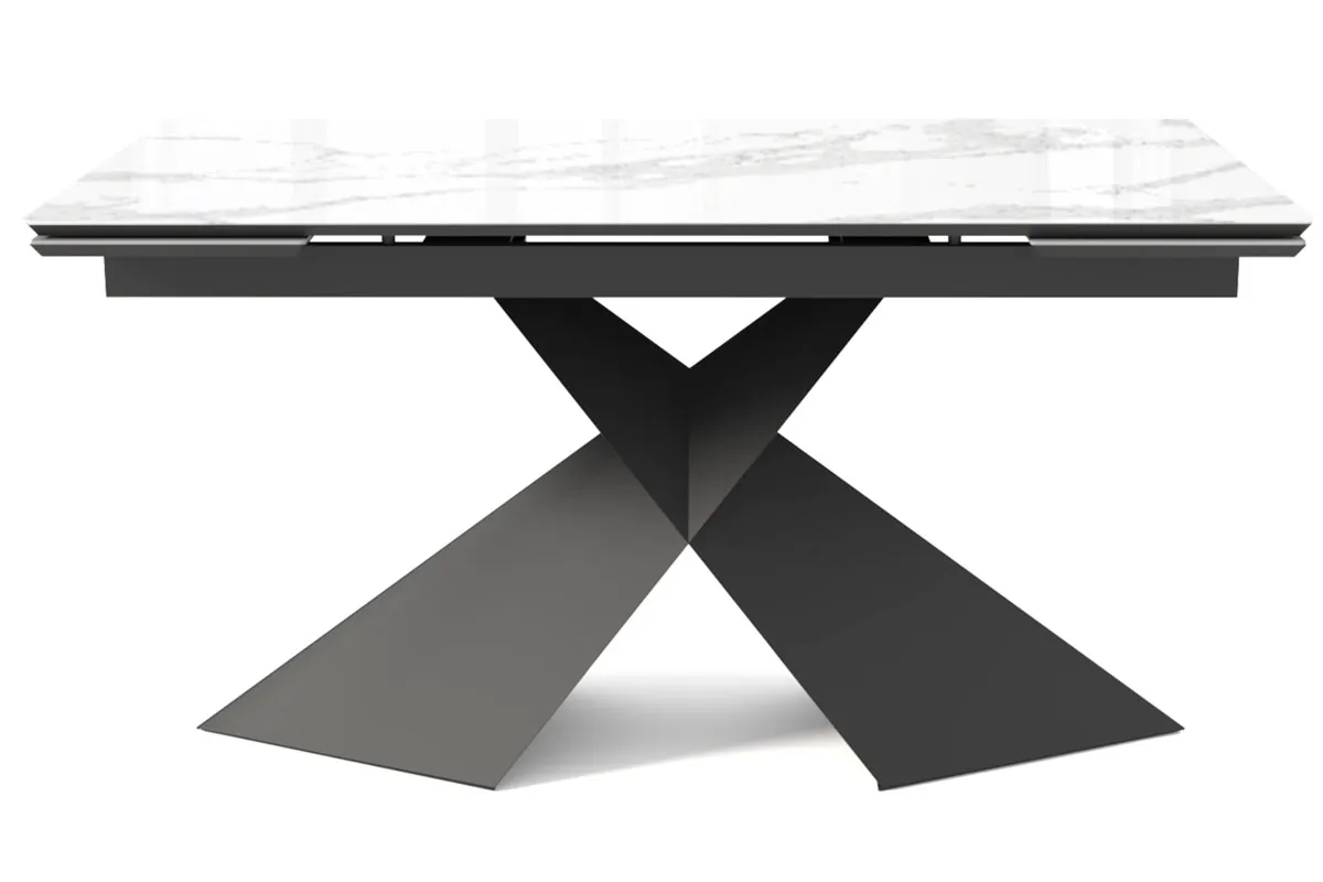 Стол обеденный Марвел 1400(2000) (ст. №2 / Стекло Оптивайт с фотопечатью Белый мрамор/МДФ Черный Кварц/Металл Черный)