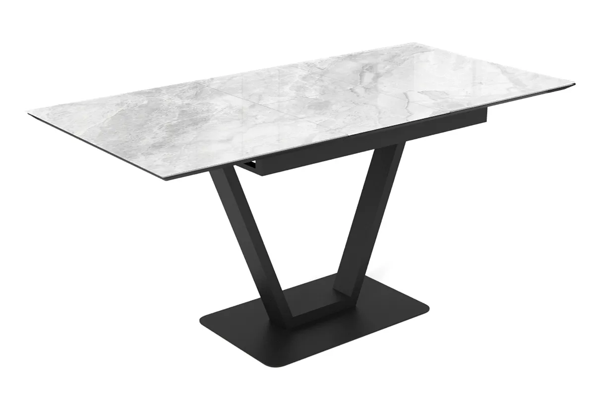 Стол обеденный Луи 1200(1600) (Стекло Оптивайт с фотопечатью Обсидан / МДФ черная шагрень / Металл черный)