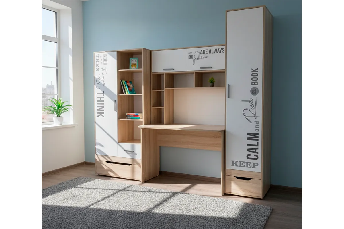 Молодёжная Джуниор (Дуб сонома св. / Белый / фотоп.)