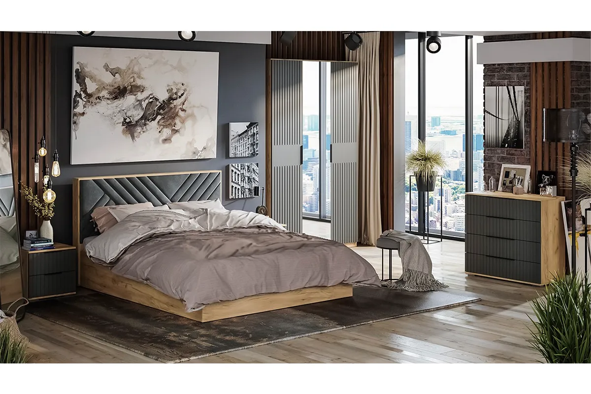 Спальный гарнитур Хилтон №1 (Дуб Крафт золотой/Графит матовый) фото