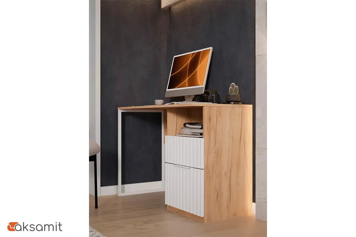 Стол письменный Хилтон Тип 1 (Дуб Крафт Золотой/Белый матовый)