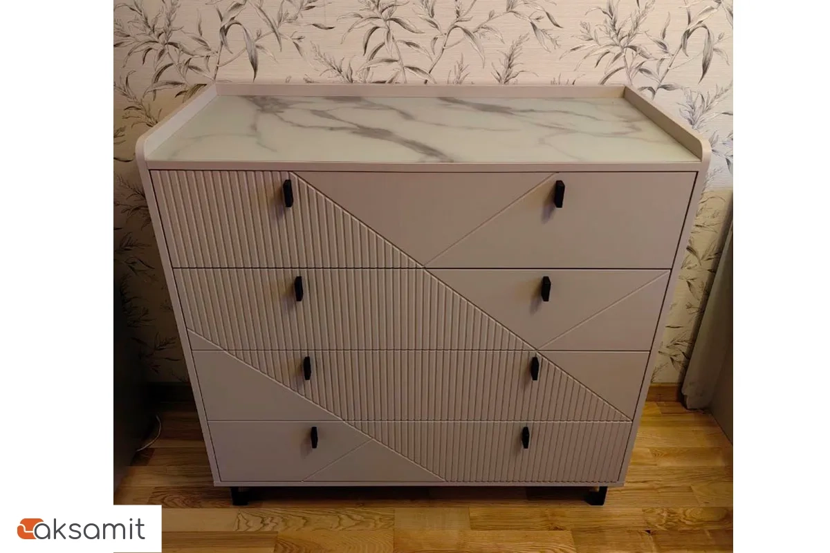 Комод Кашемир 4 ящ. (Кашемир/Сантьяго/Стекло матовое с фотопечатью)