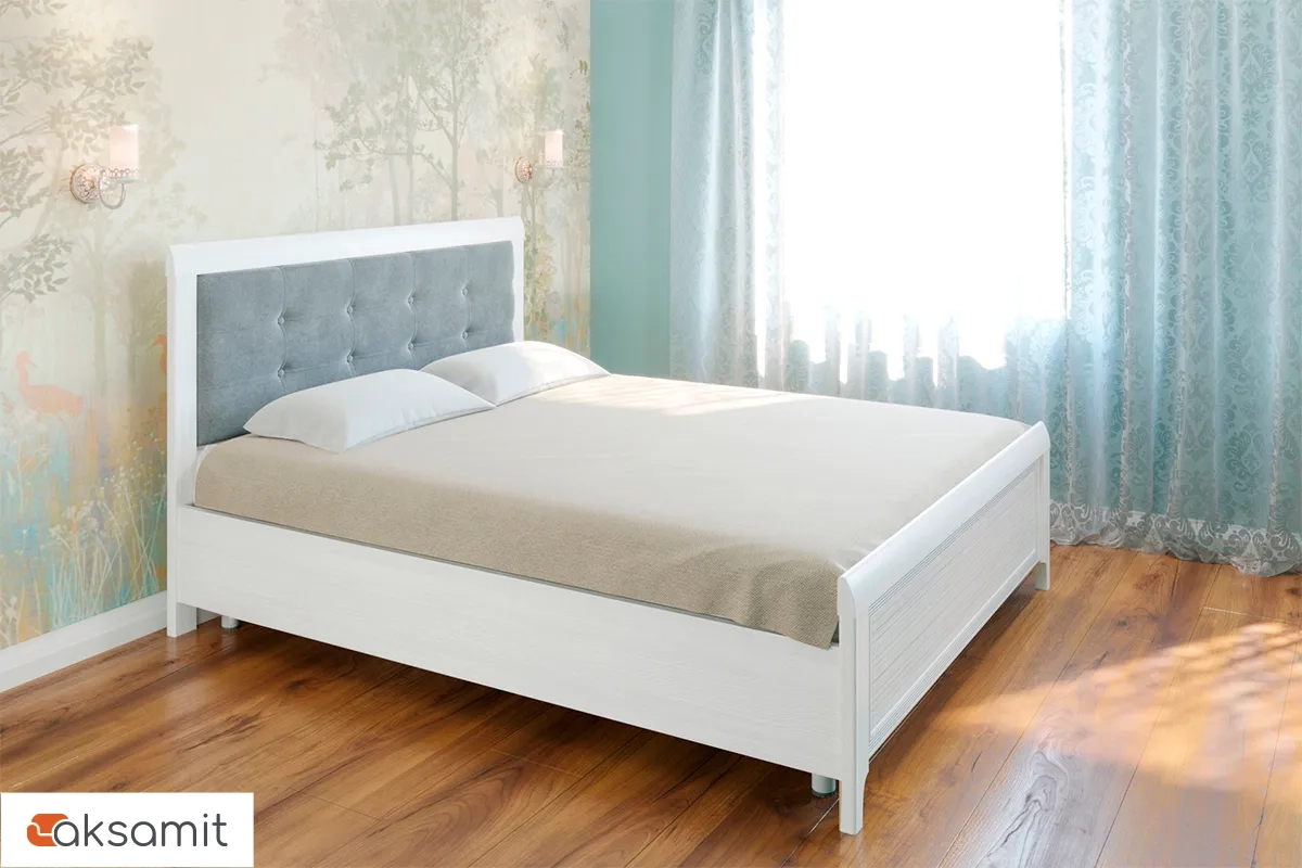 Кровать КР-2034-СЯ-В 180х200 (Снежный Ясень / Велюр)