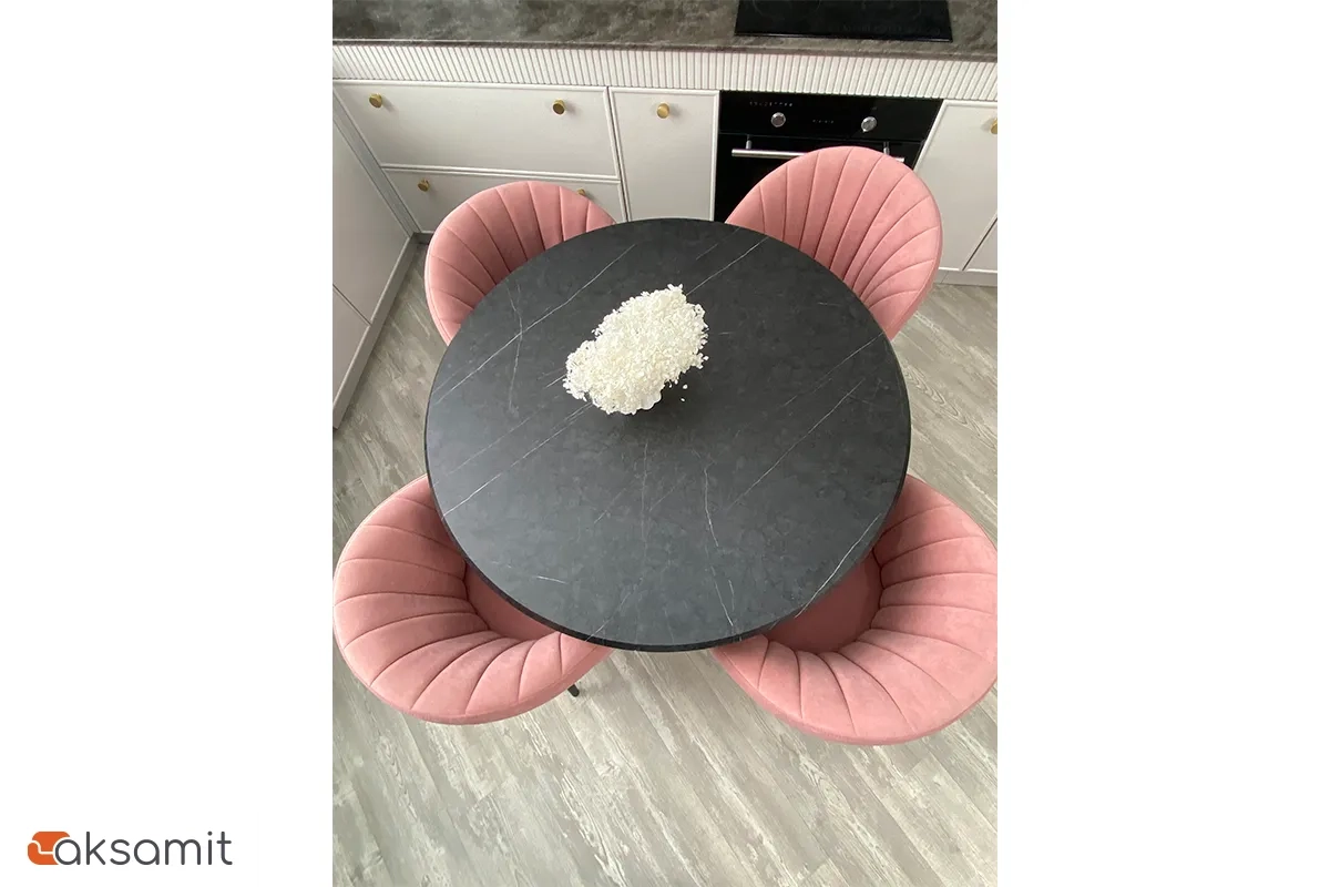 Стол обеденный Москва d 1000 (МДФ в плёнке Мрамор Черный SSK460 / Рама черное / Металл черный)