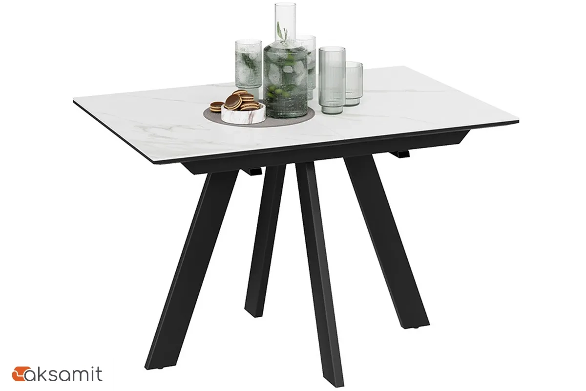 Стол обеденный Бронкс Тип 1 раздвижной (Черный муар / Керамика матовая белый мрамор)