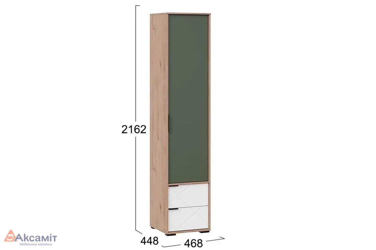 Шкаф для белья комбинированный Лео ТД-410.07.21 (Гикори джексон/Белый матовый/Дымчатый зеленый)