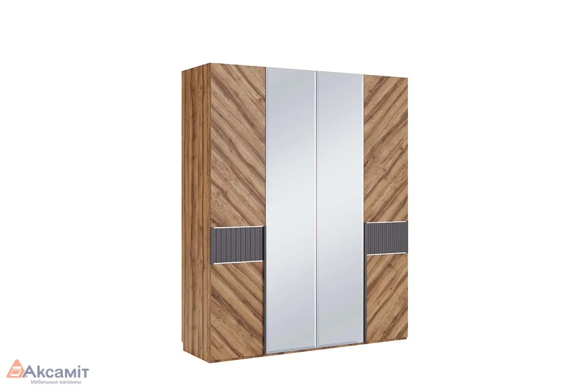 Шкаф четырехдверный с зеркалом Моника (Авелано/Графит)