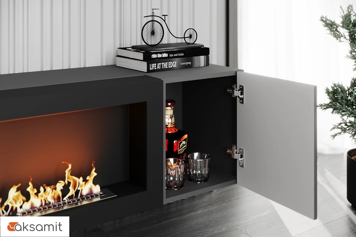 Шкаф навесной POINT ТИП-28 SBK с биокамином (Серый/Графит)