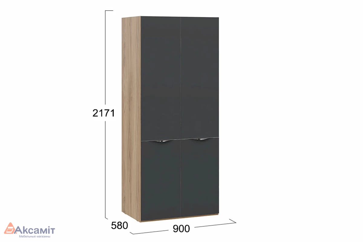 Шкаф для одежды с 2 дверями со стеклом Глосс СМ-319.07.211 (Яблоня Беллуно/Cтекло/Графит матовый)