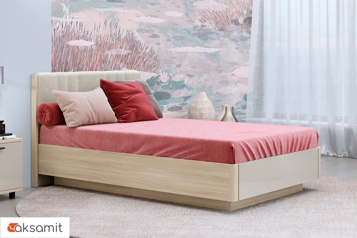 Кровать КР-4011-АС-КГ-В с ПМ 120х200 (Ясень Асахи/Кашемир Глянцевый/Велюр)