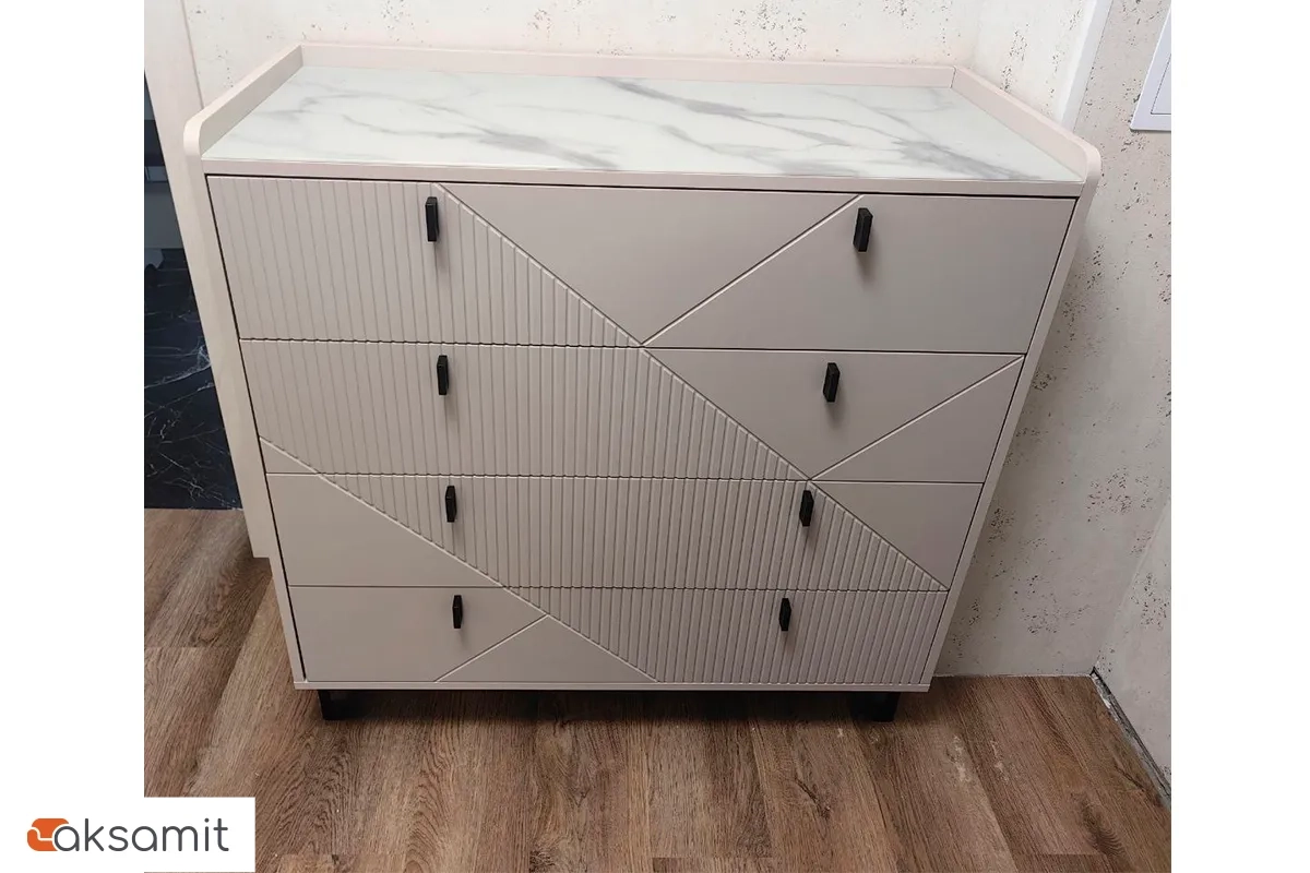 Комод Кашемир 4 ящ. (Кашемир/Сантьяго/Стекло матовое с фотопечатью)