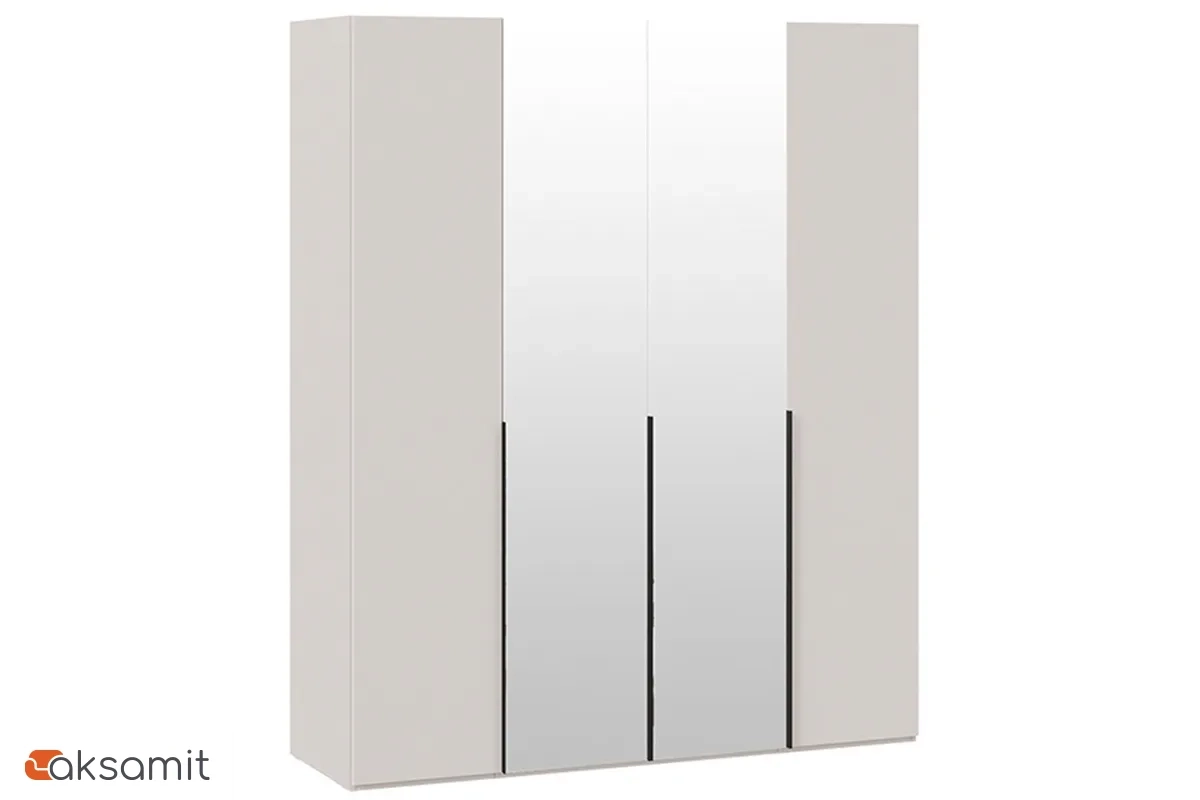 Шкаф для одежды Порто СМ-393.07.108 (580) с 2 глухими и 2 зеркальными дверями (Кашемир матовый / Кашемир сатин)