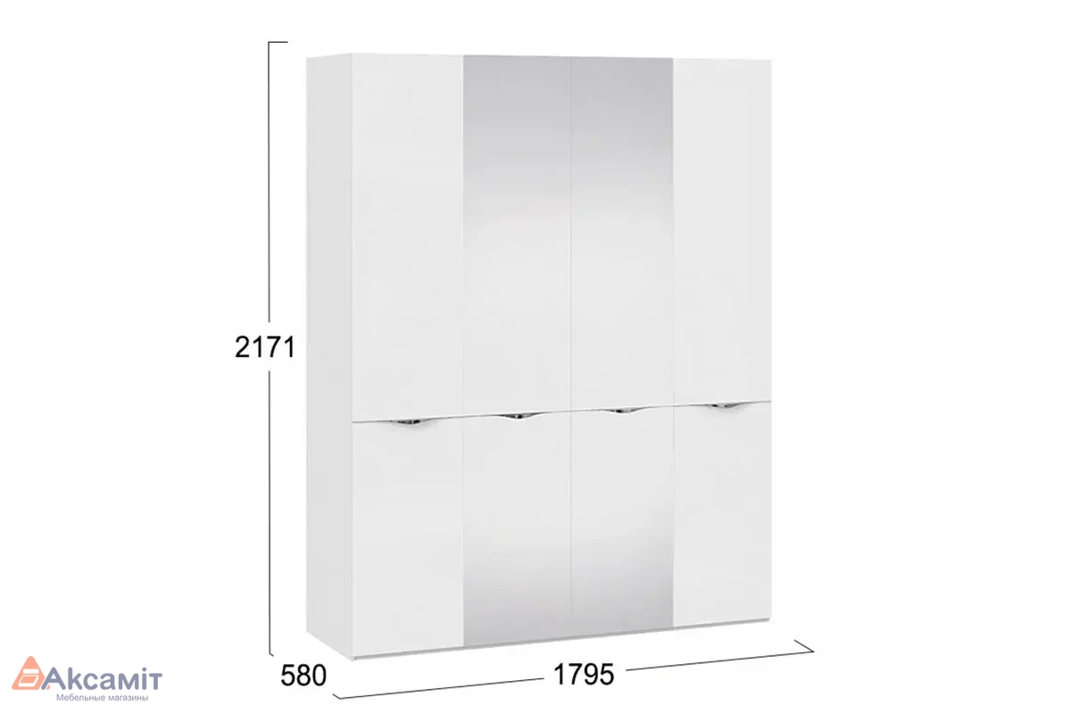 Шкаф комб. с 2 дв. со стеклом и 2 зерк. дверями Глосс СМ-319.07.442 (Белый Глянец)