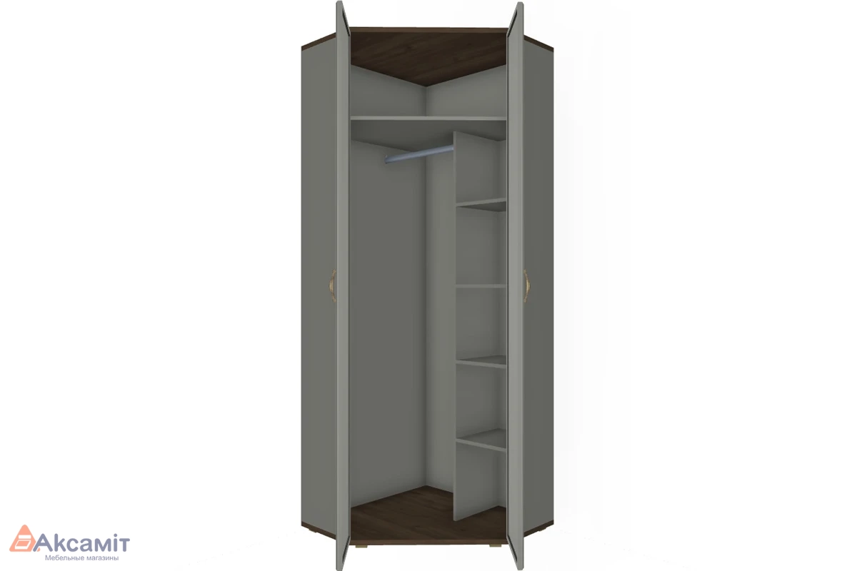 Шкаф угловой для одежды и белья ШК-1015-ГТ-СО (Гикори Джексон Темный/Серый Оникс)