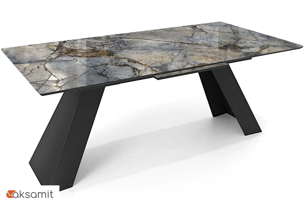 Стол обеденный Оникс 1800(2300) (Стекло с фотопечатью Магеллан / МДФ Черная шагрень / рама черная / металл черный)