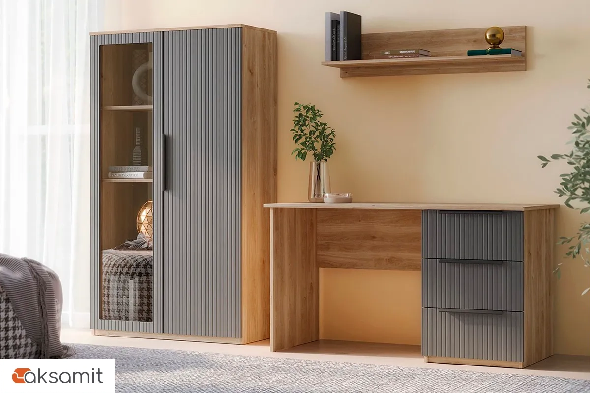 Стол письменный с тумбой Астория 29 (Дуб кастелло медовый / Графит софт)