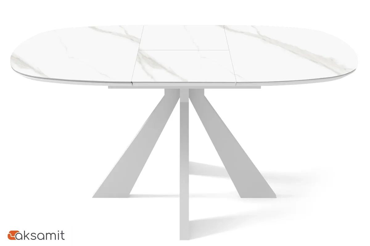 Стол обеденный Эльтон 1100(вставка 400) (ст. №10/Керамика Белый мрамор FNZ 9806035/МДФ Белая шагрень/Металл Белый)