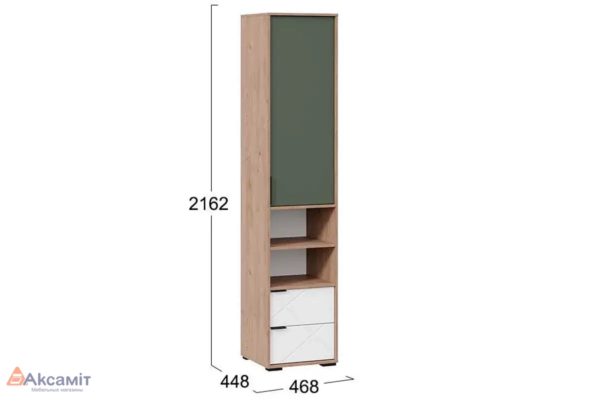 Шкаф комбинированный Лео ТД-410.07.20 (Гикори джексон/Белый матовый/Дымчатый зеленый)
