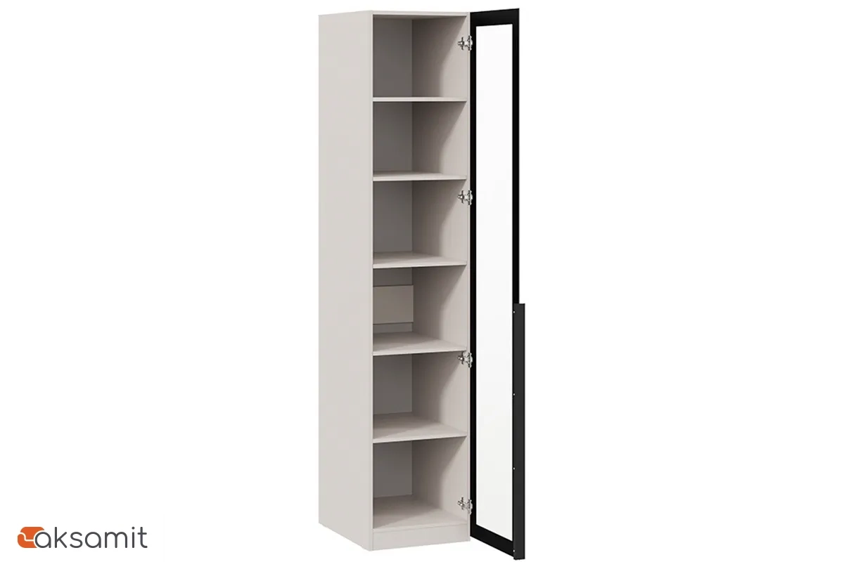 Шкаф для белья Порто СМ-393.07.008 (580) с 1 дверью со стеклом (Кашемир матовый / Графит / Стекло сатин черное)