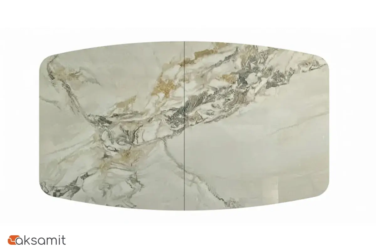 Стол обеденный Аризона 1300х800 (Керамика YB 8020111BG Gold Jade / МДФ в пленке Черный кварц /Металл черный)