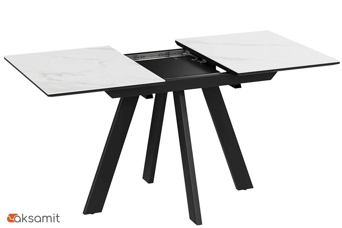 Стол обеденный Бронкс Тип 1 раздвижной (Черный муар / Керамика матовая белый мрамор)
