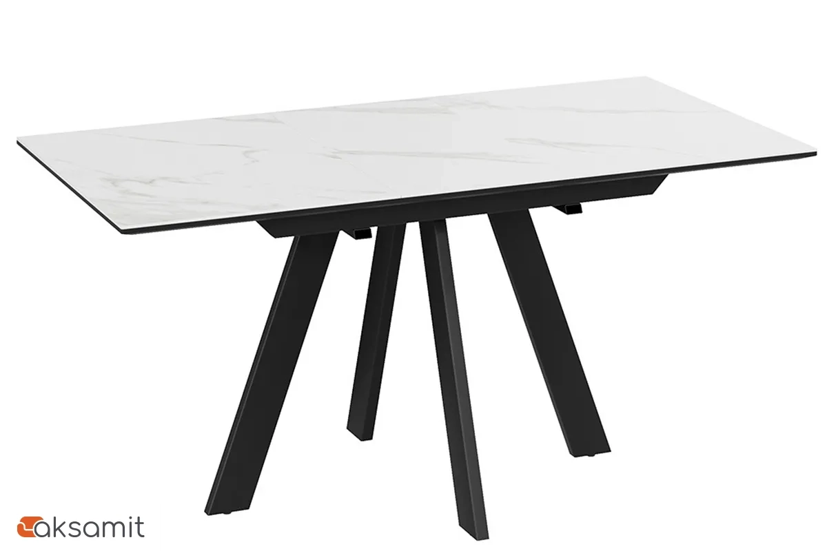 Стол обеденный Бронкс Тип 1 раздвижной (Черный муар / Керамика матовая белый мрамор)