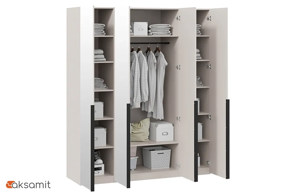 Шкаф для одежды Порто СМ-393.07.108 (580) с 2 глухими и 2 зеркальными дверями (Кашемир матовый / Кашемир сатин)