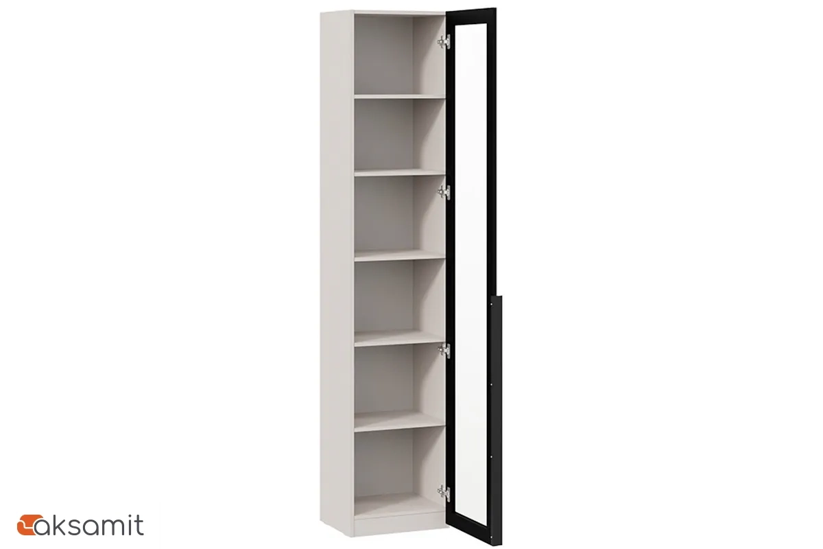 Шкаф для белья Порто СМ-393.07.213 (366) с 1 дверью со стеклом (Кашемир матовый / Графит / Стекло сатин черное)