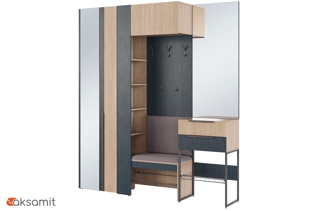 Прихожая Палермо (ЛДСП Палермо / ЛДСП Рейн Морион / Ткань Light Grey)