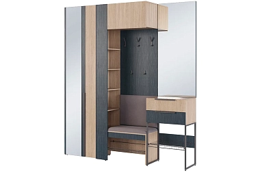 Прихожая Палермо (ЛДСП Палермо / ЛДСП Рейн Морион / Ткань Light Grey)