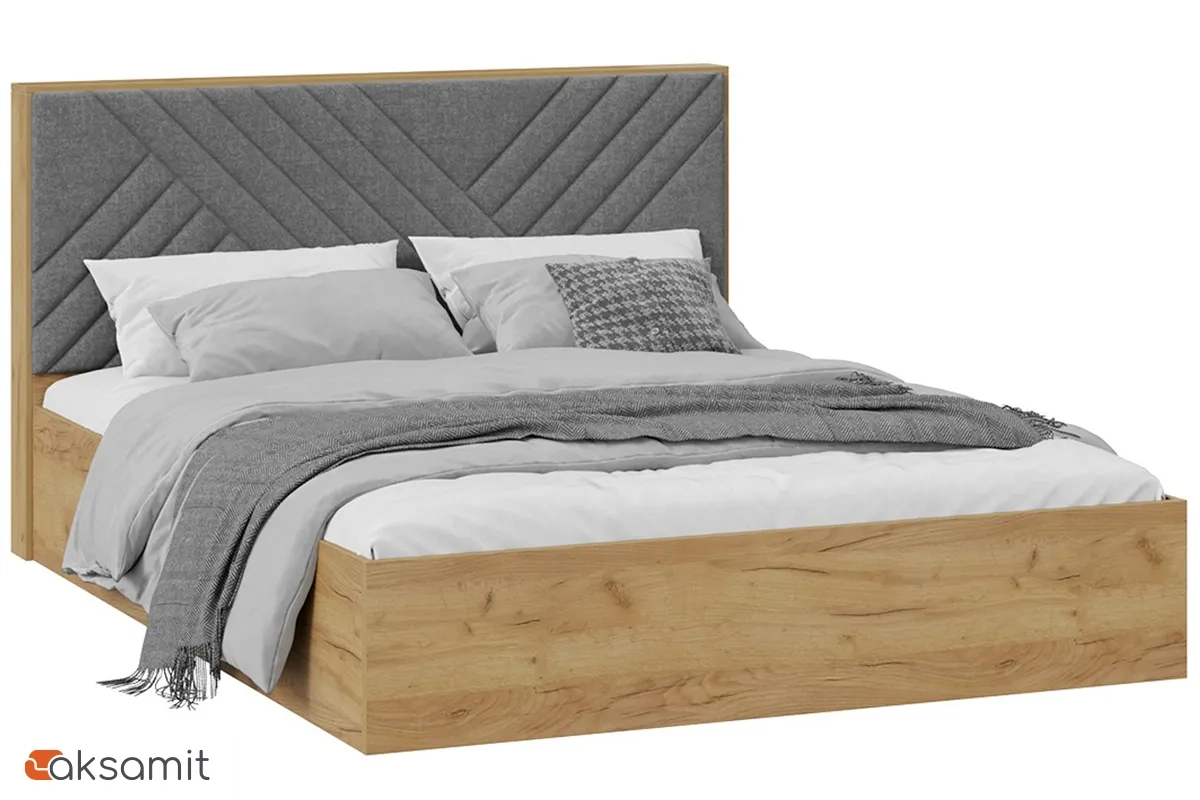 Кровать Хилтон Тип 1 с ПМ и заглушиной 160х200 (Дуб Крафт золотой/Велюр серый)