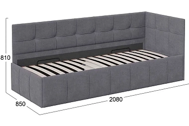 Кровать Грей с мягкой обивкой с ПМ 80х200 Тип 1 (Велюр Galaxy/Серый)