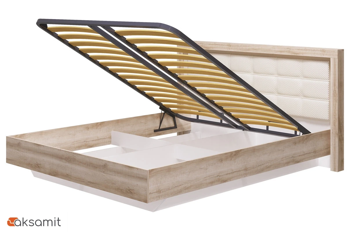 Кровать Люмен 28 с ПМ и подсветкой 160х200 (Дуб сакраменто/Белый снег)