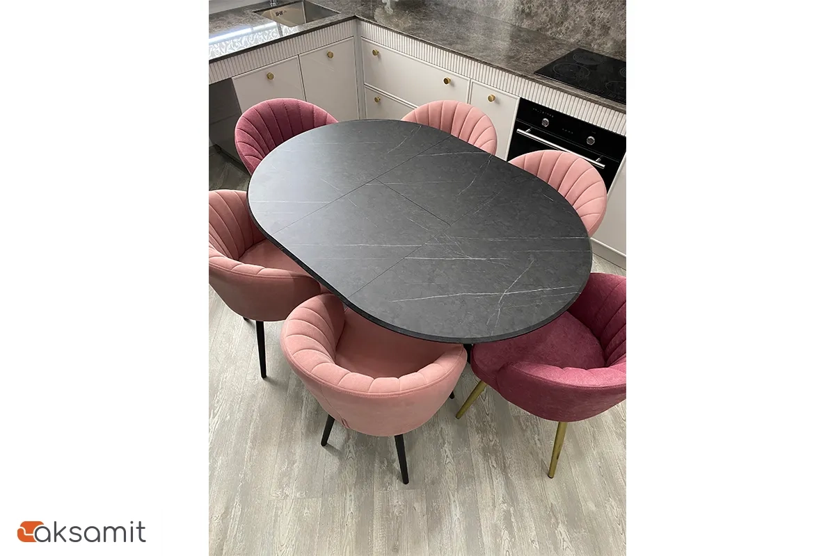 Стол обеденный Москва d 1000 (МДФ в плёнке Мрамор Черный SSK460 / Рама черное / Металл черный)