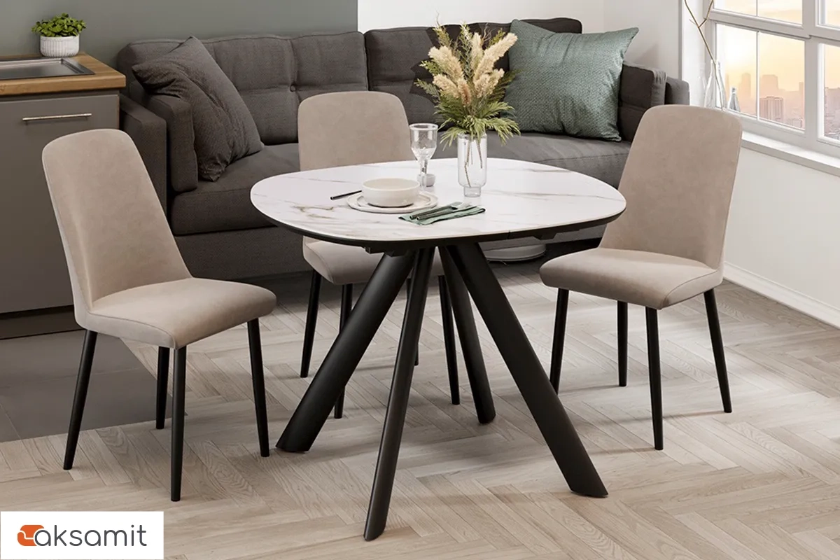 Стол обеденный Найтон Тип 1 раздвижной (Черный муар / Керамика матовая белый мрамор)