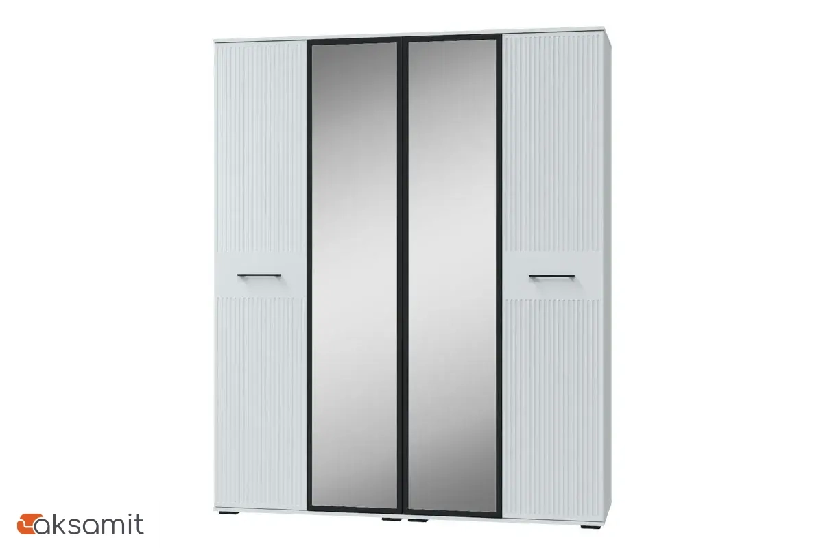 Шкаф Шарлиз 4-х дв. с зеркалом (Белое сияние/Белый снег)