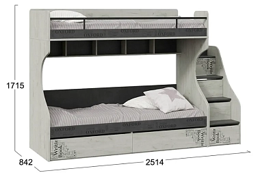 Кровать 2-х ярусная с лестницей Оксфорд-2 СМ-399.11.012 (Матера/Дуб крафт белый с рисунком)