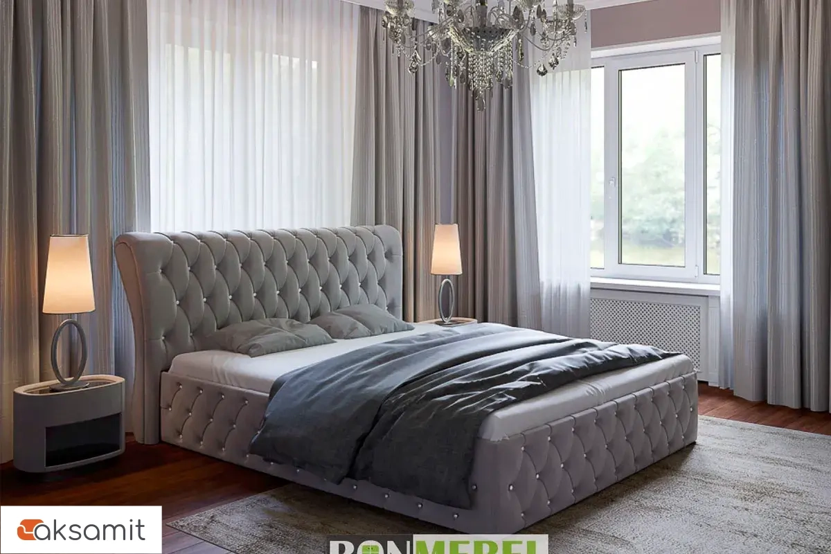Кровать Камелия 180х200 с ПМ (Стразы/ткань велюр серый) Кровать Камелия 180х200 с ПМ (Стразы/ткань велюр серый)