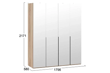 Шкаф для одежды (580) с 4 зеркальными дверями Порто СМ-393.07.109 (Яблоня Беллуно/Графит)
