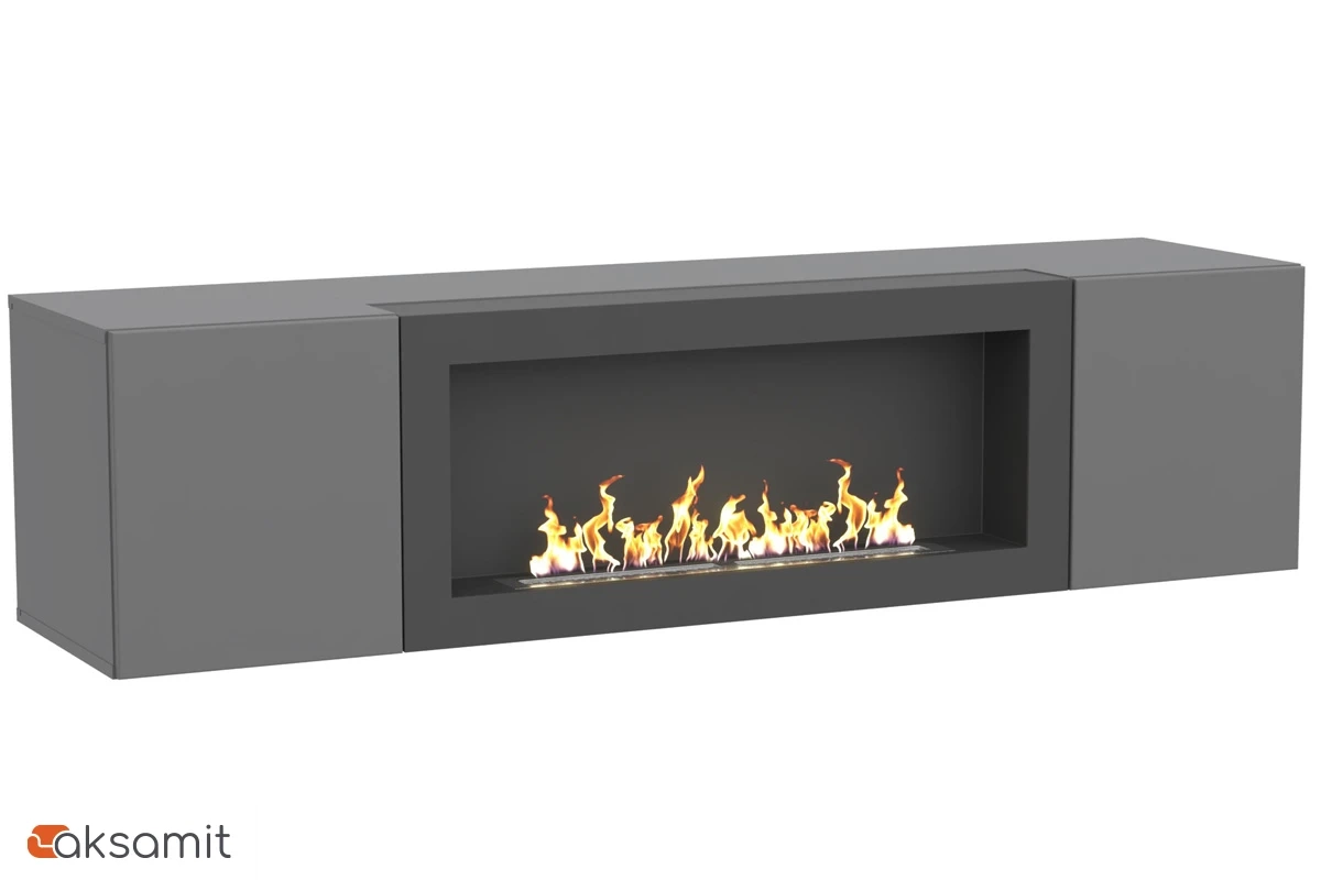 Шкаф навесной POINT ТИП-28 SBK с биокамином (Серый/Графит)