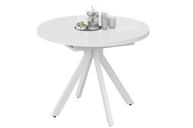 Стол обеденный раздвижной Стокгольм Тип 1 (Белый муар/Стекло глянцевое белое)
