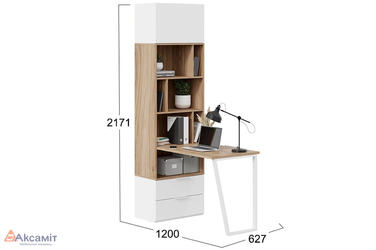 Шкаф комбинированный Исп.2 со столом Порто СМ-393.07.200 (Белый жемчуг/Яблоня беллуно/Белый софт)