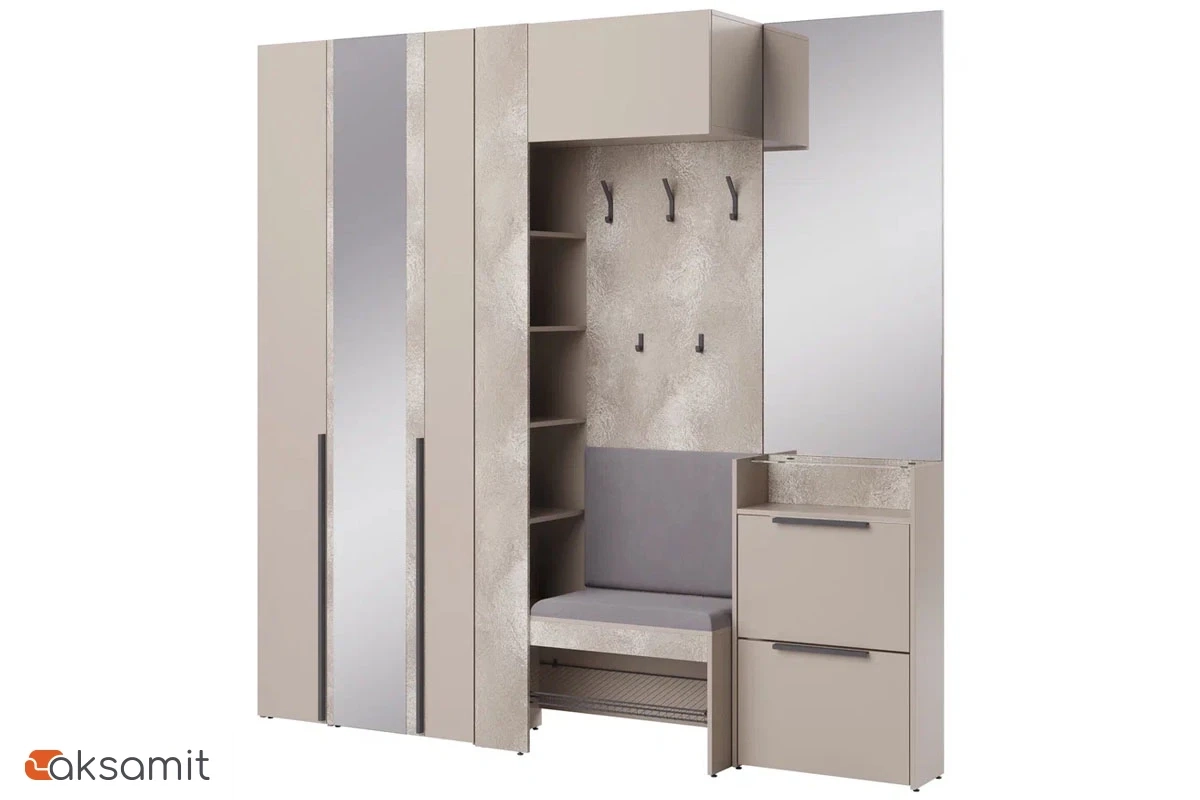 Вешалка комбинированная Сольера мод.1 (ЛДСП Мунлайт/ЛДСП Велюр/Ткань Light Grey)