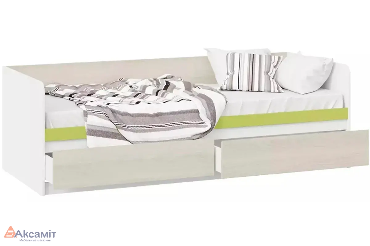 Кровать с накладкой Сканди СМ-386.12.002 (Дуб Гарден/Белая/Зеленый)