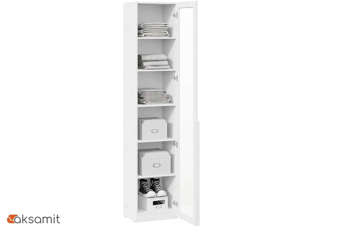 Шкаф для белья (366) с 1 дверью со стеклом Порто СМ-393.07.213 (Белый Жемчуг/Стекло сатин белое)