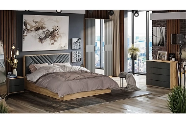 Спальный гарнитур Хилтон №1 (Дуб Крафт золотой/Графит матовый) фото