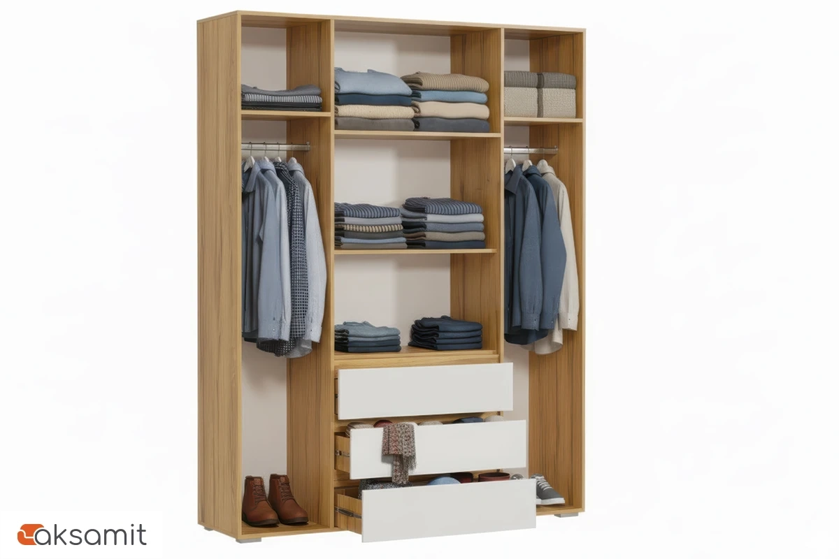 Шкаф 4-створчатый с ящиками Веста (Дуб золотистый / Белый)